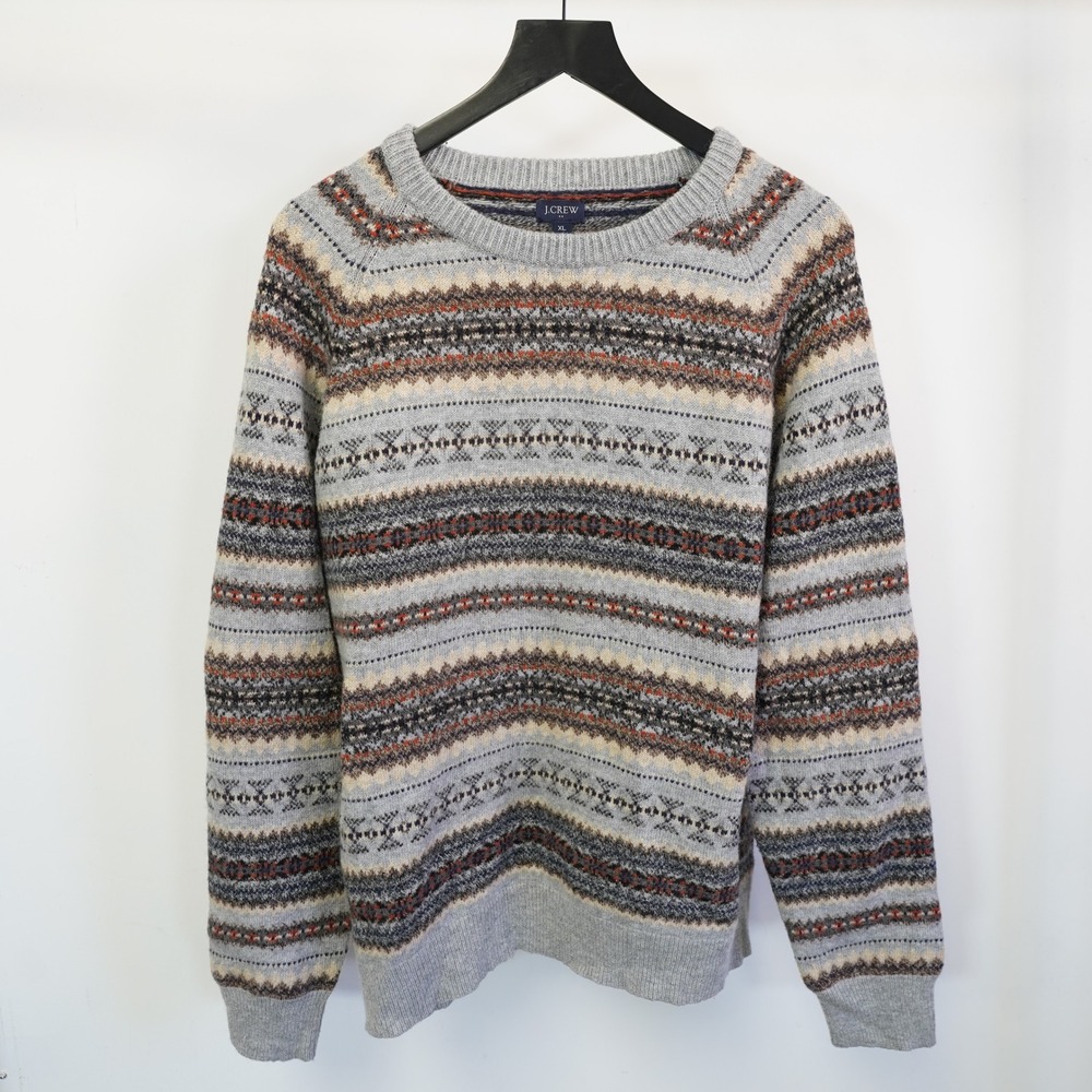 J.Crew Mens XL Fair Isle Knit Striped Sweater Preppy Raglan Multicolor Sleeve